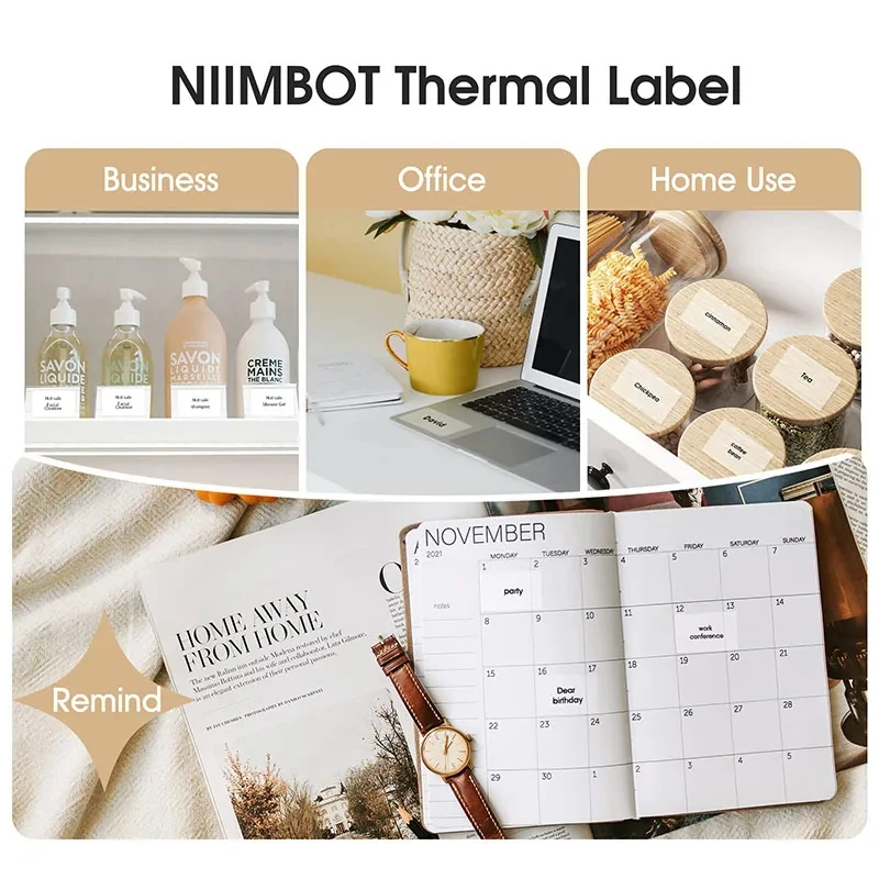 Niimbot B1 휴대용 프린터 흰색 스티커 2/3/4/5 롤 방수 종이 접착 라벨 프린터 B21 용 주거용 및 상업용