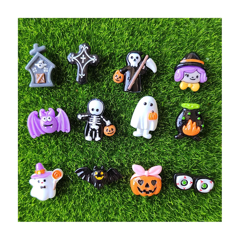 Flatback Mini Halloween Pumpkin Bat Resin Charms Cabochon Per Slime Filler Kid Fai Da Te Cellulare Hairclip Portachiavi Craft