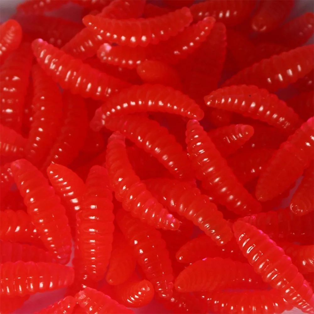 Maggot Soft Fishing Lure 50PCS 2cm 0.3g Smell Worms Glow Shrimps Ice Winter Fishing Silicone Artificial Bait Fishy