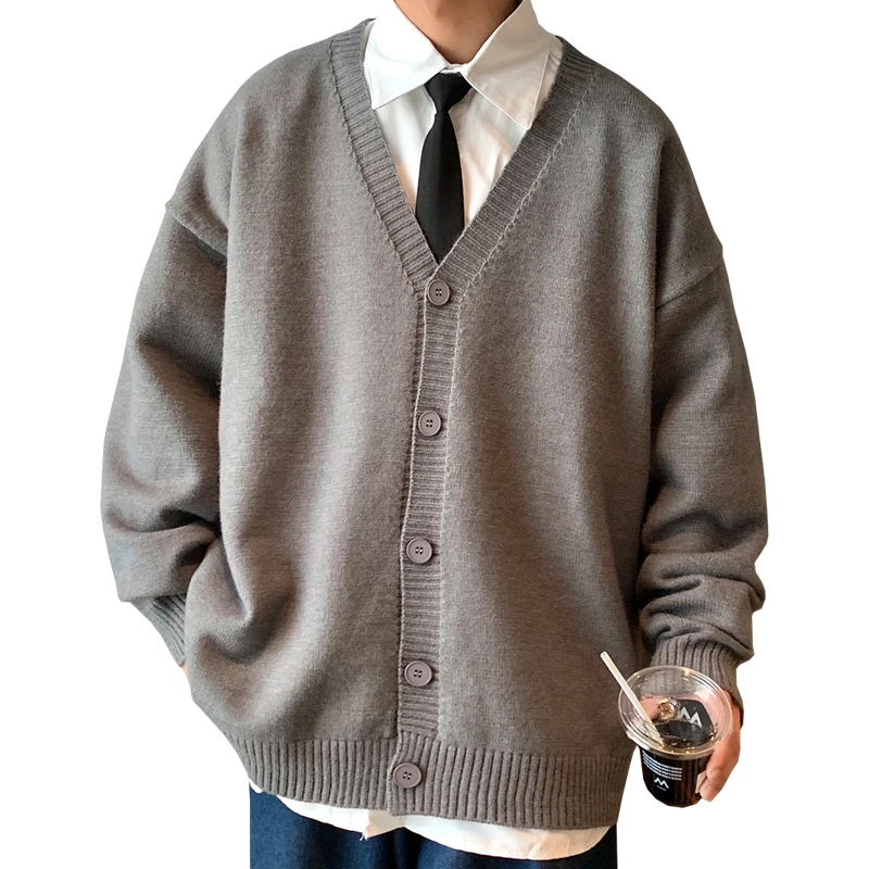 Men Cardigan Autumn Male Outwear Mens Sweaters V-neck Argyle Retro Japanese Trendy All-match Casual Oversized Loose Sweater