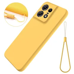 Premium Solid Color Liquid Silicone Anti-Fall Case with Lanyard for MOTO Edge 50NEO (Yellow)