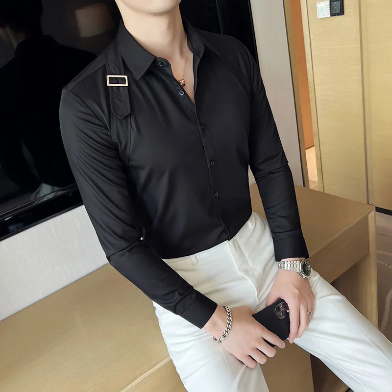 

2022 Casual Social Formal shirt Men long Sleeve Shirt Business Slim Office male Cotton Mens Dress s Plus Size 4XL