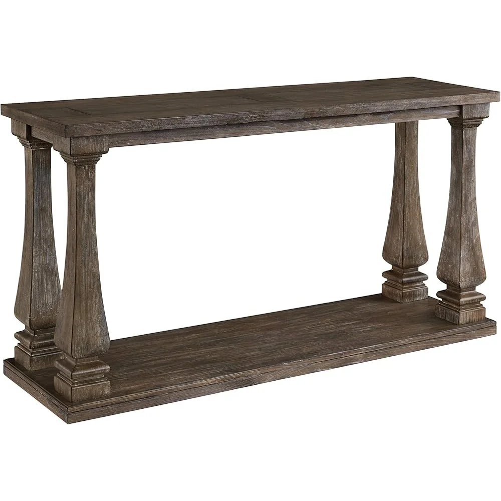 Vintage Console Table Elm Wood Weathered Finish Entryway Furniture Easy Assembly Living Room Accent Piece 2