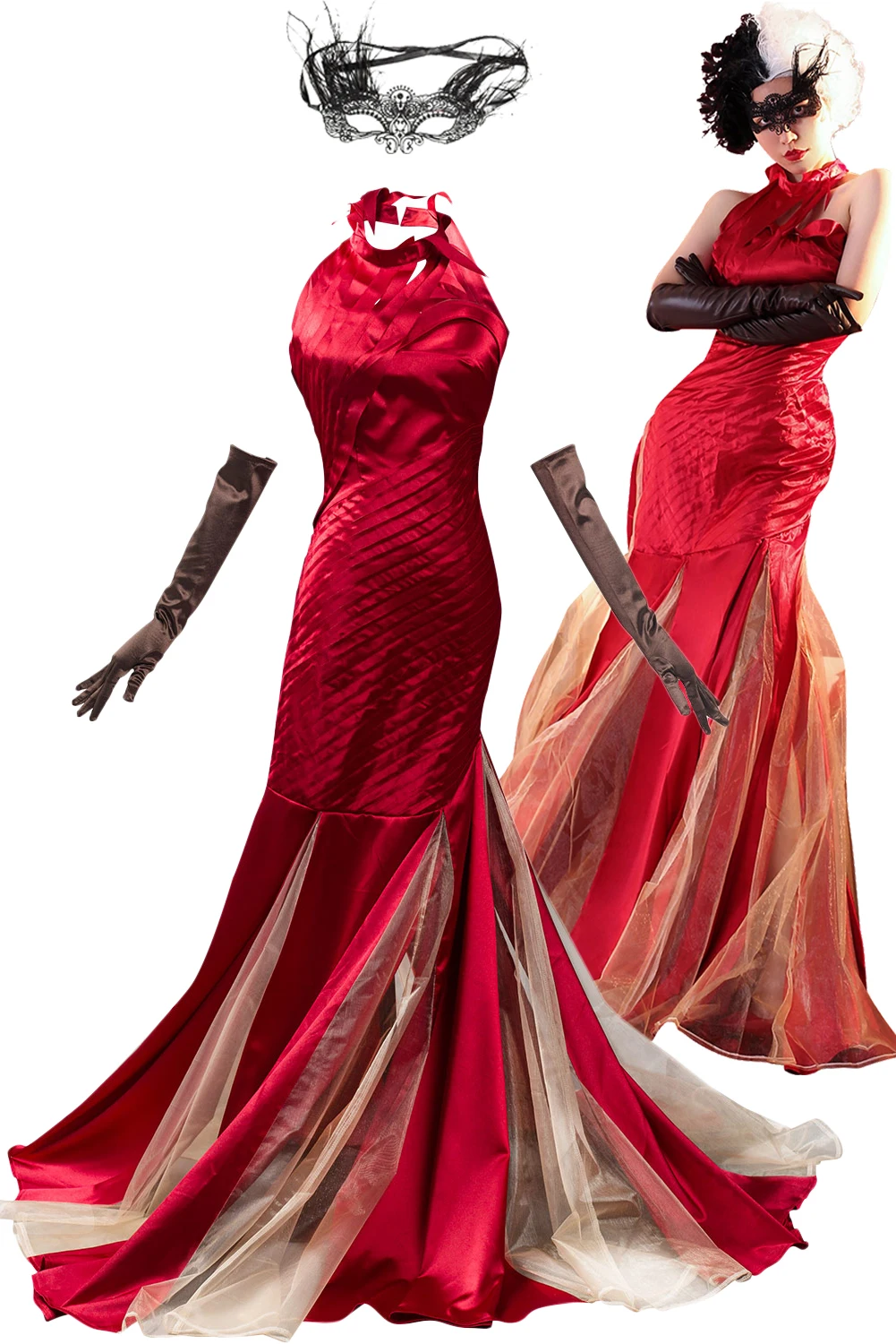 cruella emma stone red dress 2021 Cruella De Vil Red Dress Emma Stone Cruella Devil Cosplay Wig Costumes  ACcosplay