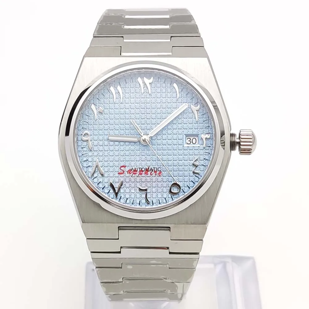 40MM Arabic Blue Dial Mens Watch Automatic Sapphire Wristwatch NH35 Movement Date Steel Strap Waterproof Automatic Watch Men 2