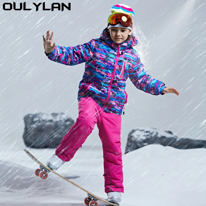 

Oulylan Waterproof Jacket Pants Baby Kids Snowboard Tracksuit Clothes Winter Teenager Boy Snow Suit Sport Warm Children Ski Set