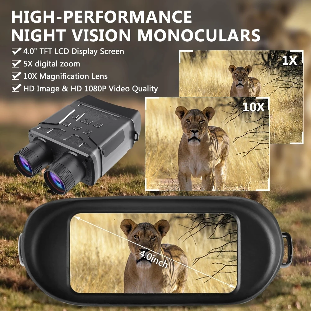 Digital Zoom 300m Binoculars Night Vision Device R6 850nm Infrared 1080P HD 5X Digital Zoom Telescope Outdoor Day Night Dual Use