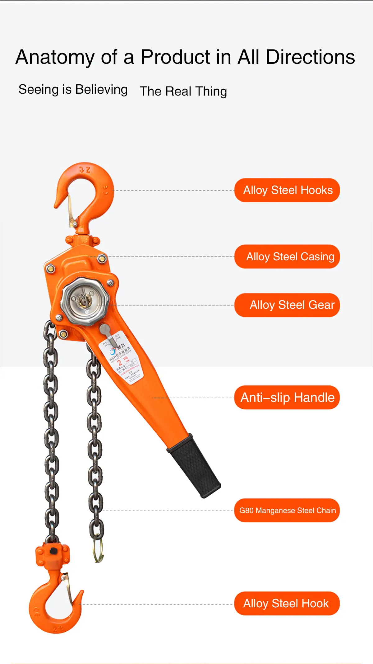 Lever Chain Hoist Manual Lever Chain Hoist Lever Block 0.75 Ton/1.5 Ton/2 Ton wi