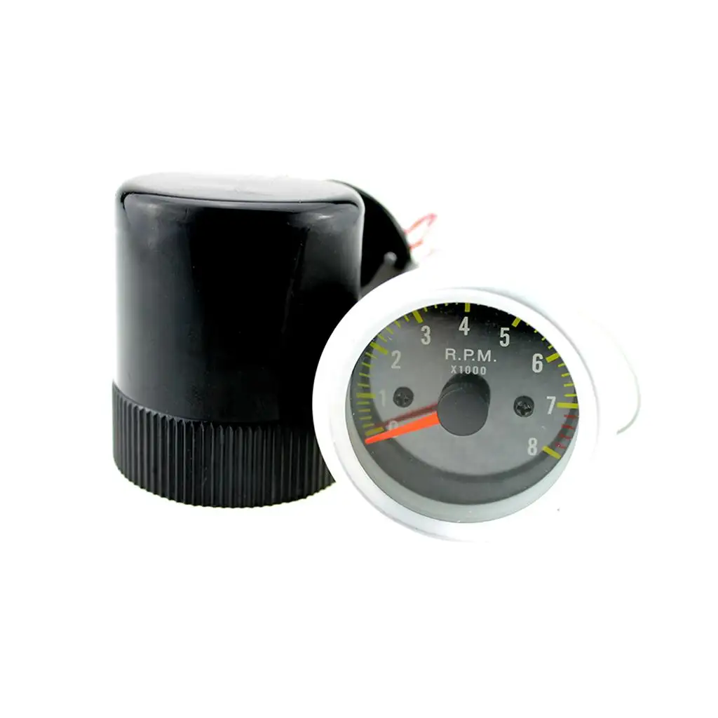 2inch 52mm 12Volt Car RPM 0-8000 RPM Tachometer Meter Gauge with Yellow LED Light