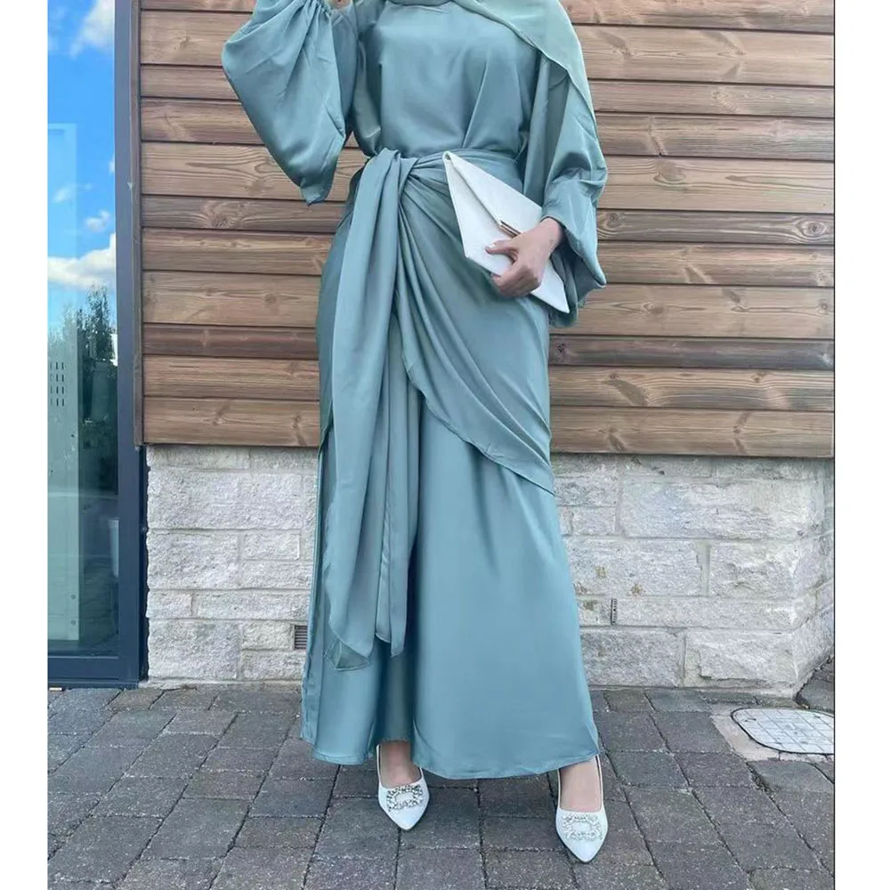 

2 Piece Set Muslim Dress Abaya Wrap Skirt Morocco Party Dresses for Women Kaftan Turkey Arab Long Islam Hijab Robe Dubai Gowns