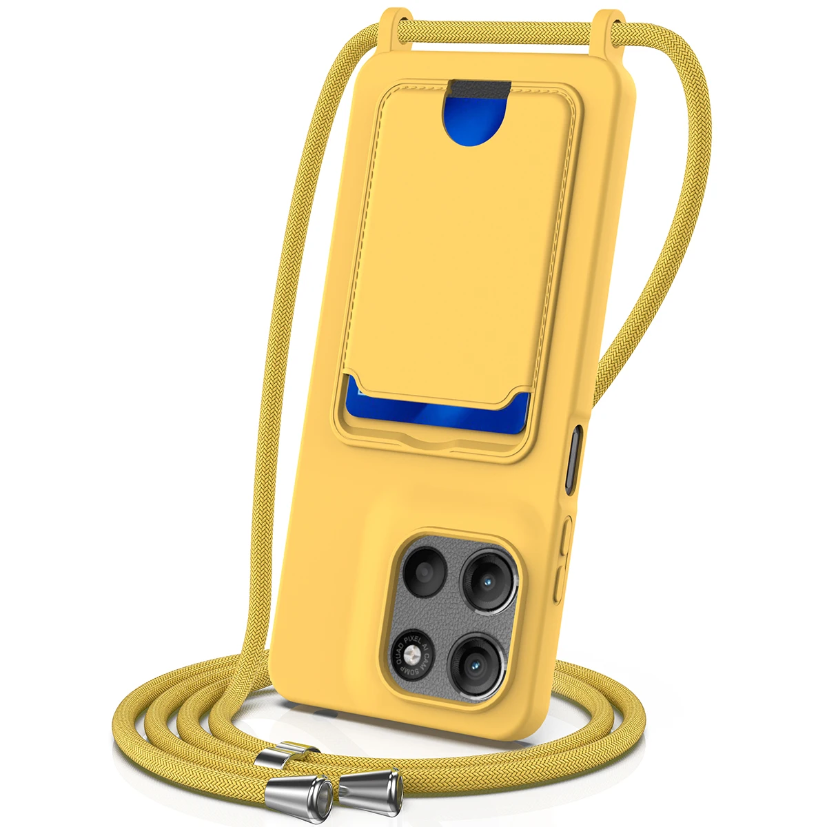 Card Slot Case with Adjustable Lanyard - TPU Soft Silicone Skin, Anti-Fall Cover