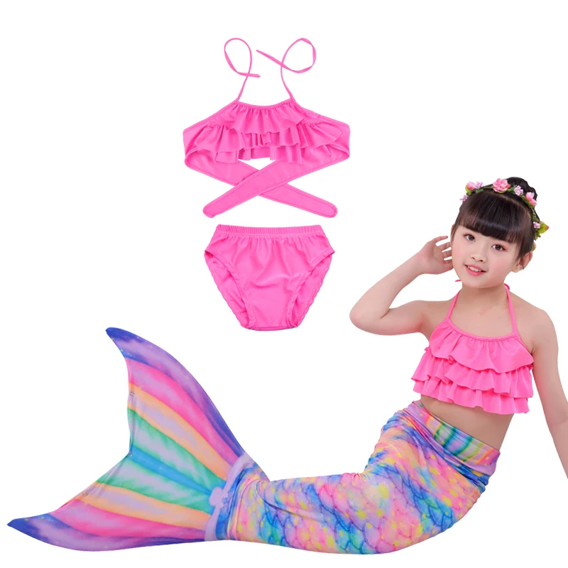 Little Girls Mermaid Tail for Swimming Princess Cosplay Costume with Monofin Bikini Bathing Suit Carnival Fantasy Dress Up