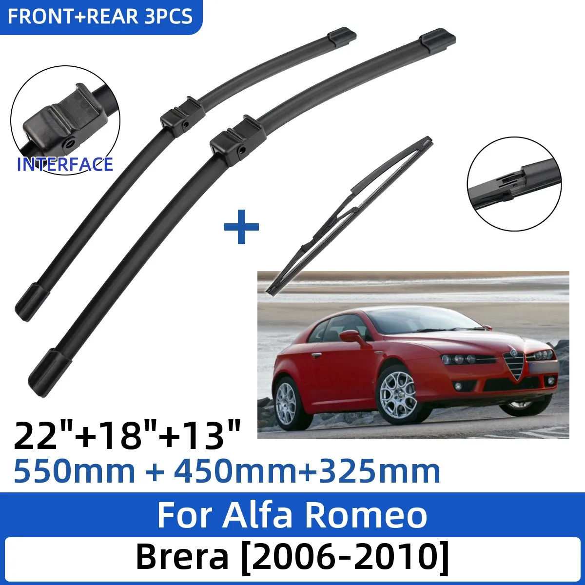 

Щетки стеклоочистителя для Alfa Romeo Brera 2006-2010, 22 + 18 + 13 дюймов, аксессуары для стеклоочистителя 2010, 3 шт.