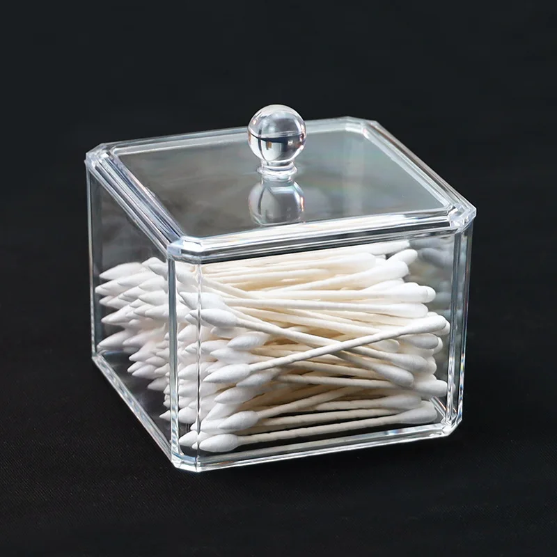 Acrylic Storage Box Bathroom Jar Makeup Organizer Cotton Round Pad Holder Cotton Swab Box Holder Dispenser 4