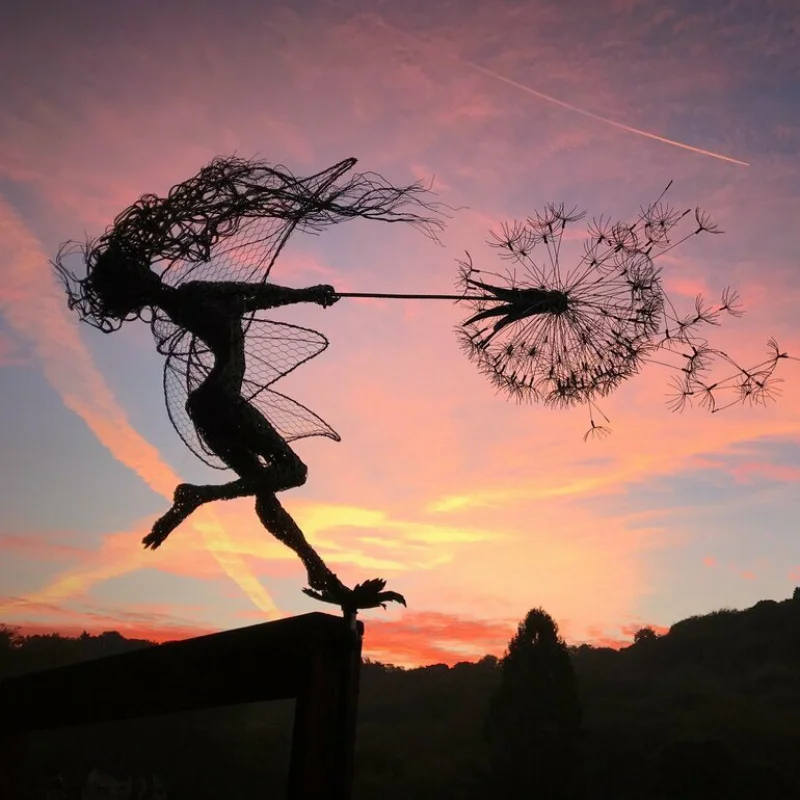

Garden Fairy 3D Decoration Stake Dandelions Metal Elf Silhouette Ornaments Yard Art Decor Lawn Landscape Sculpture Decorations