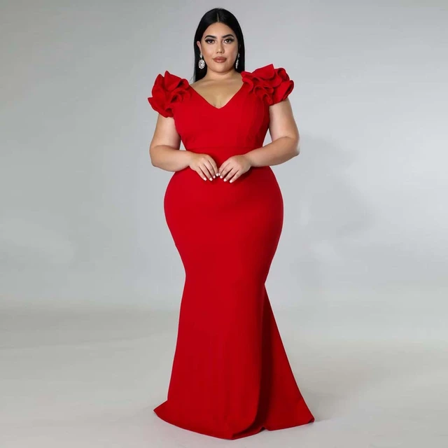 Plus Size Evening Dress Elegant Lady Ruffle Red Black Sexy Backless Large Sizes Party Formal Maxi Long Dresses Summer 2023 - AliExpress