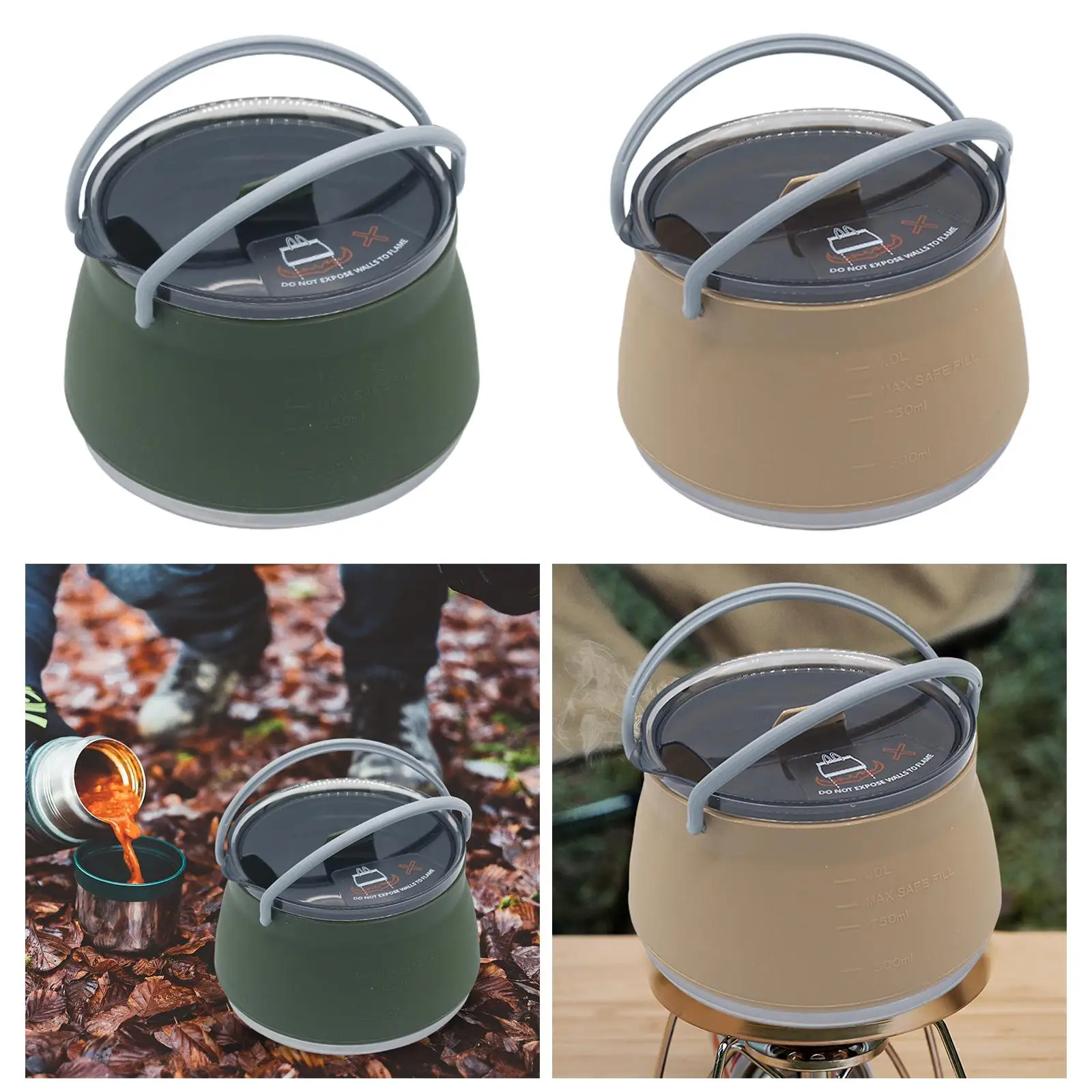 Portable Collapsible Camping Silicone Cooking Pot Travel Hiking Fishing Picnic Saucepan Kettle Boiler Tea Pot Teapot Supplies
