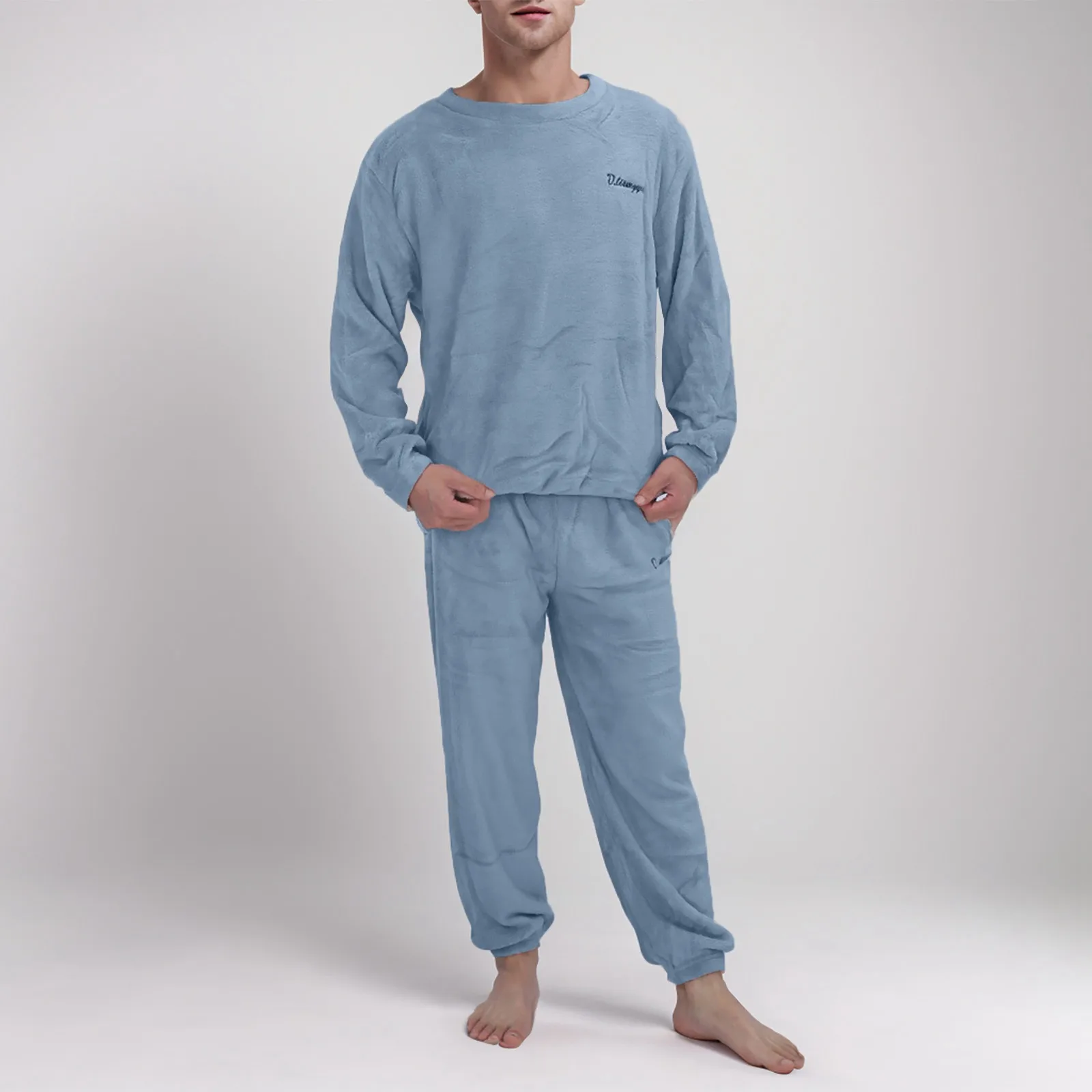 

Men Flannel Pajamas Set Winter Warm Loose Homewear Clothes Pajamas Suits Long Sleeve Sleepwear Nightgown Pijama Hombre