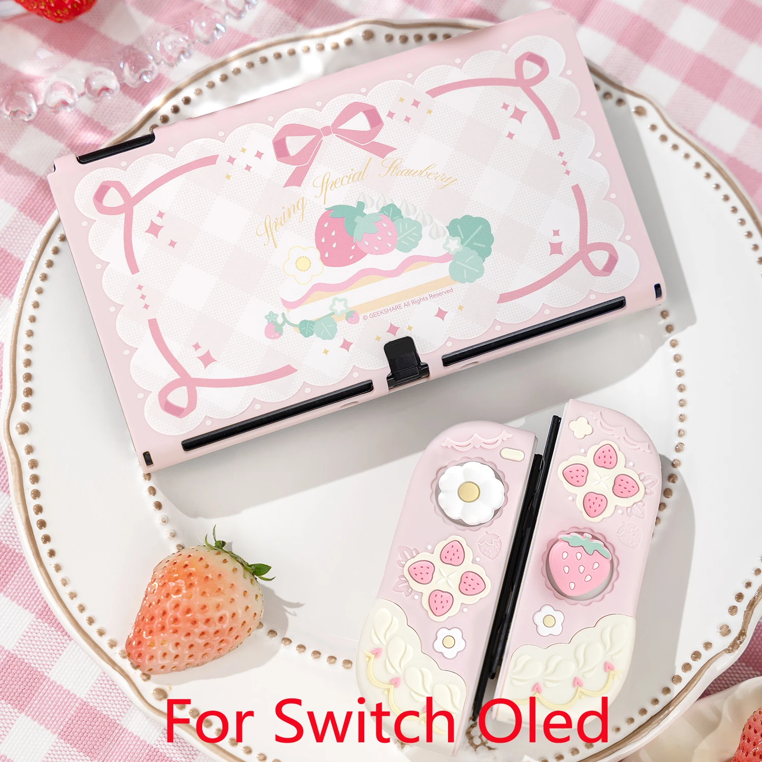 Strawberry-Themed Protective Hard Shell Case with Silicone Hand Grips
