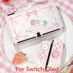 Strawberry - Themed Protective Hard Shell Case with Silicone Hand Grips (For Switch Oled Pink)