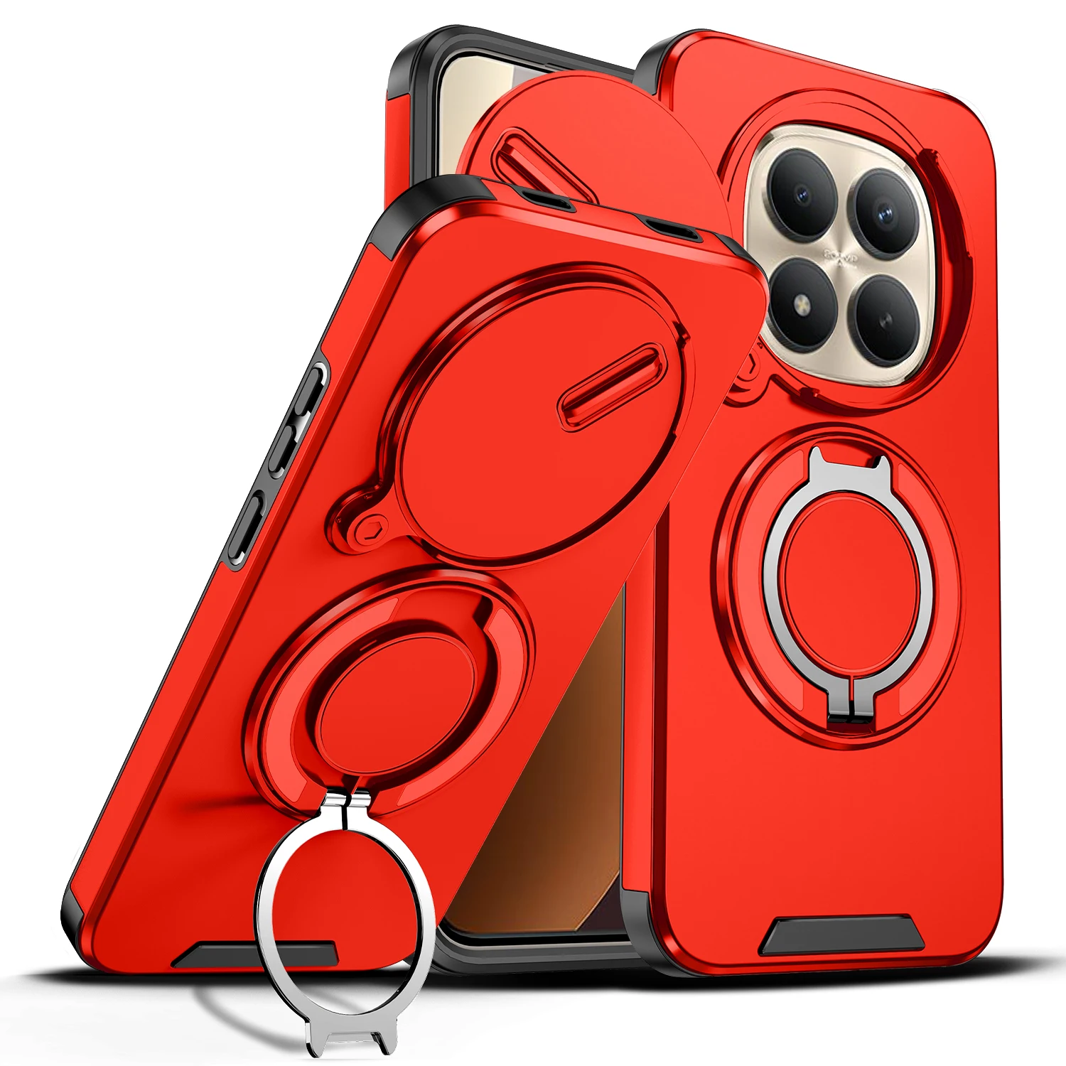 Magnetic Rotating Bracket Phone Case with Sliding Window and Anti-Fall Protection