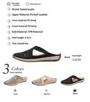 Sandales pour femmes, mules et sabots d'été antidérapants en toile, ornées de diamants, chaussures de plage à bout ouvert, style romain, talons plats pour femmes 2