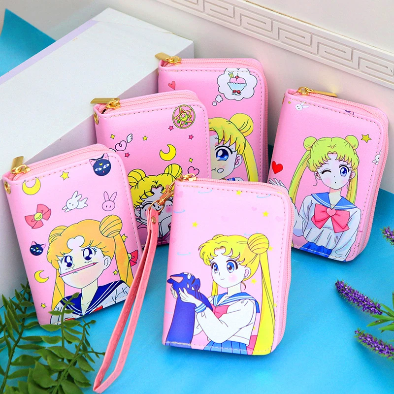 Cartera de Anime Kawaii para mujer, monedero pequeño y fresco de PU, Sakura, chica bonita, Tsukino, Usagi, Star Moon, Cosplay, monedero de dibujos animados| | AliExpress