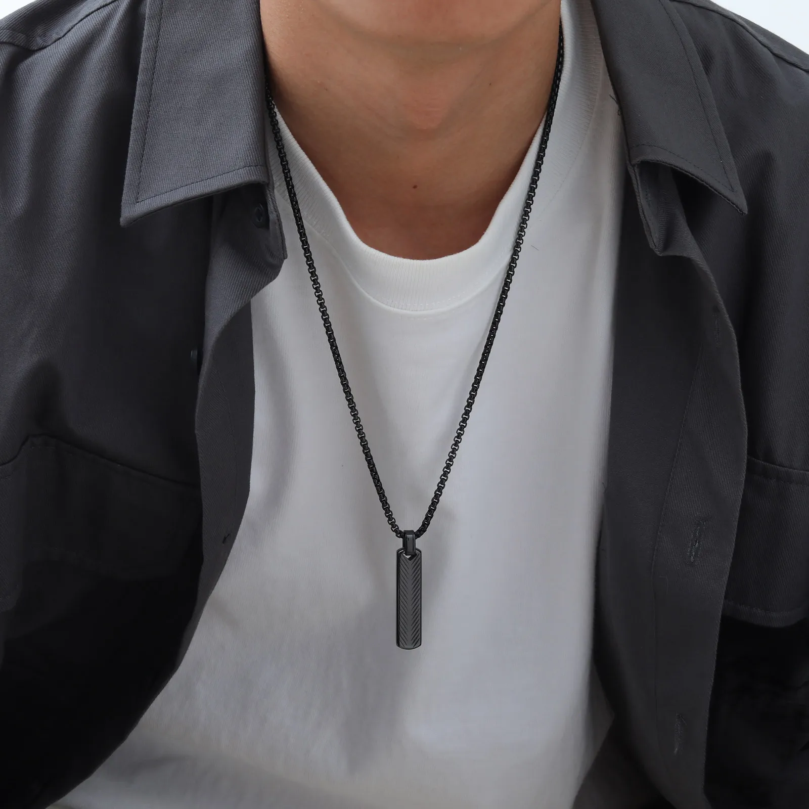 Vertical Long Bar Pendant Necklaces for Men Boys,Stainless Steel Cutting Flower Pendant Necklaces,Casual Jewelry