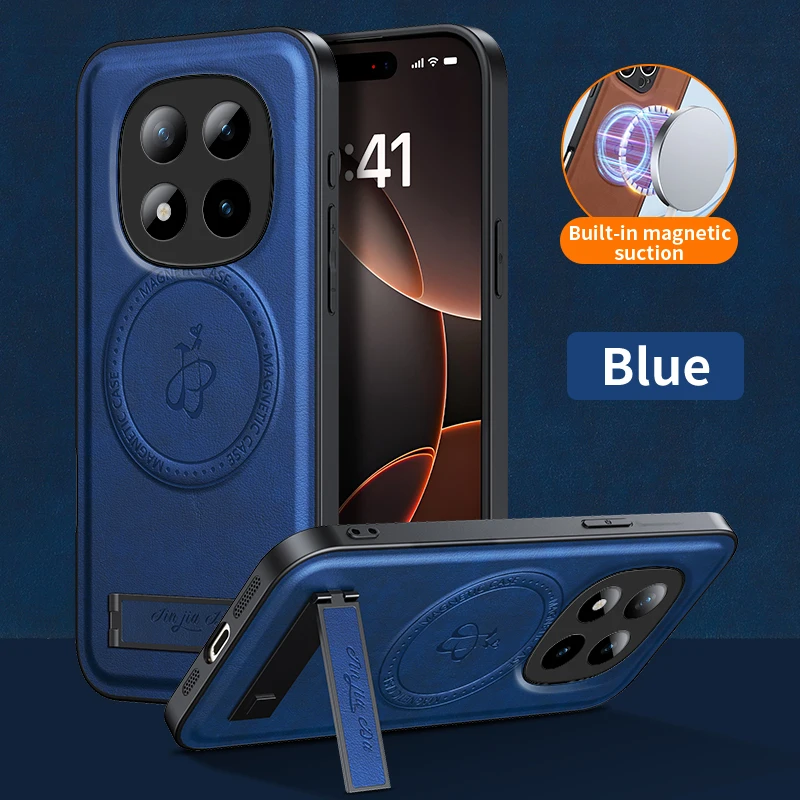 Leather Stand Case with Magnetic Wireless Charging Compatibility - Shockproof Protective Shell