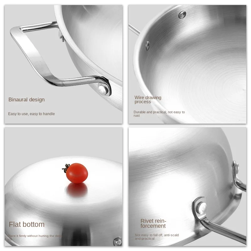 Noodle soup pot stainless steel double ear flat bottom 28cm ramen pot single person troop hotpot
