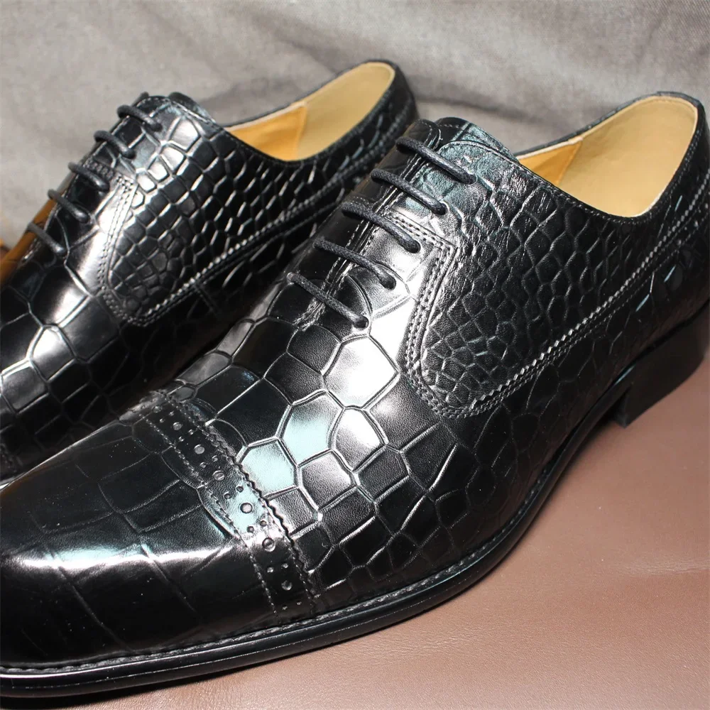 Men's Classic Italian Style Dress Shoes Size 39-46 Genuine Leather Double Buckle Monk Strap Snake Print Cap Toe