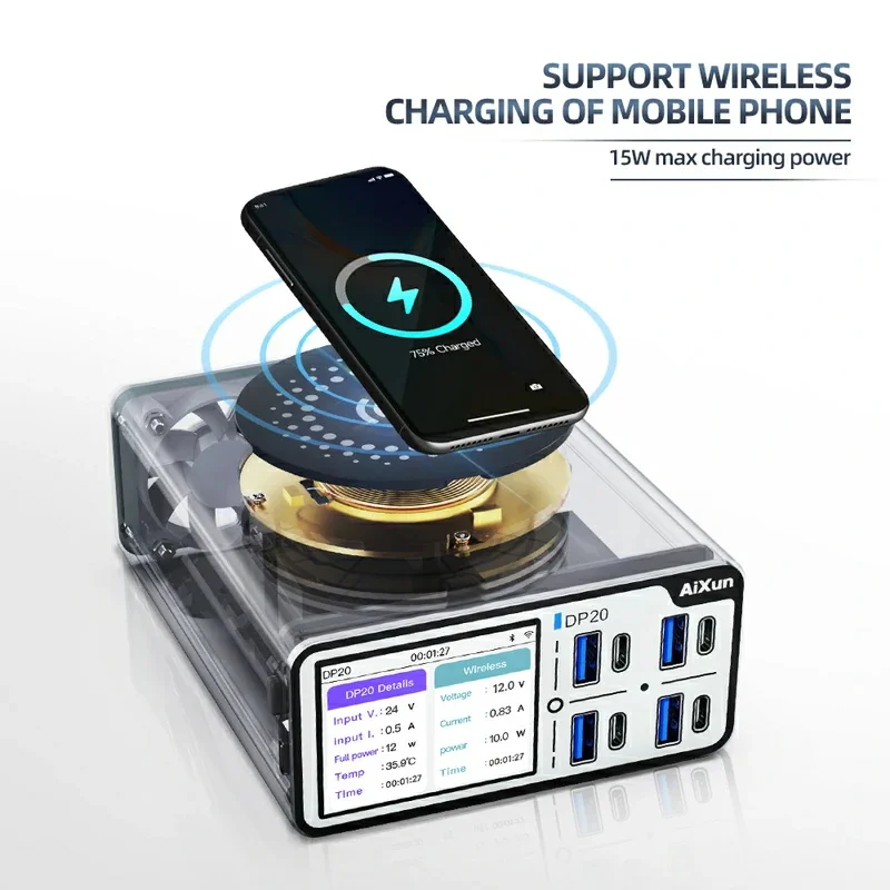 

JC JCID AiXun DP20 Desktop Smart Fast Charger for iPhone Android PD QC Fast Charging 4-Channel dual-interface charging 110V 220V