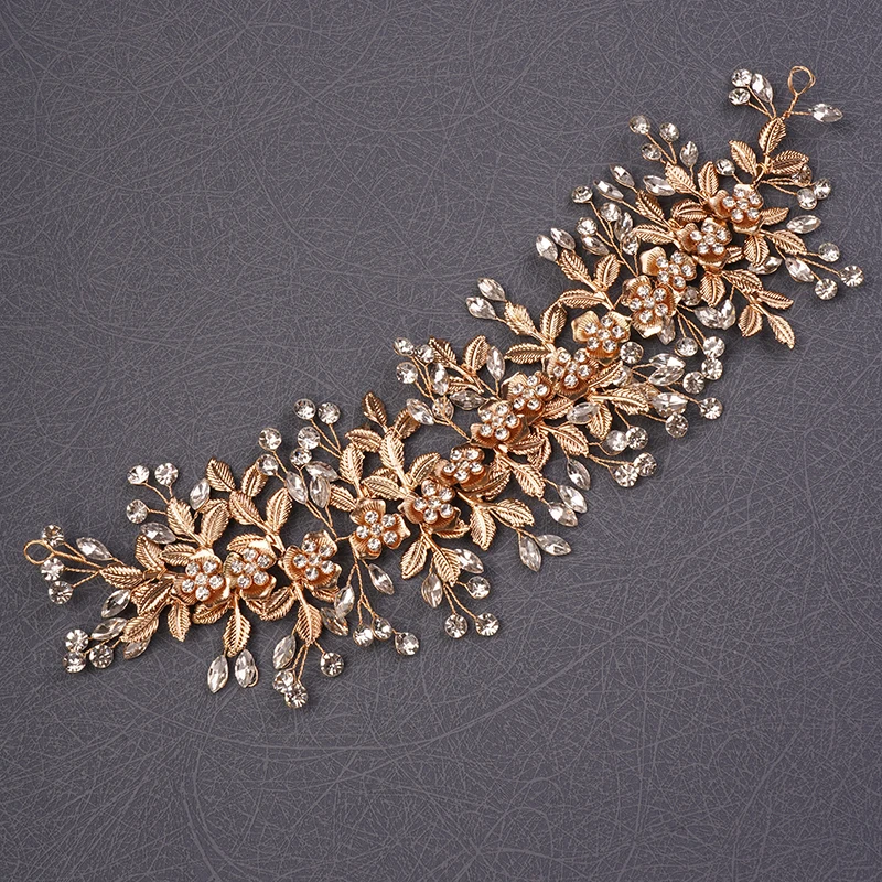 Silver Gold Flower Leaf Bridal Headpieces Wedding Rhinestones Headband Bride Hair Pieces Crystal Flower Girl Hair Accessories