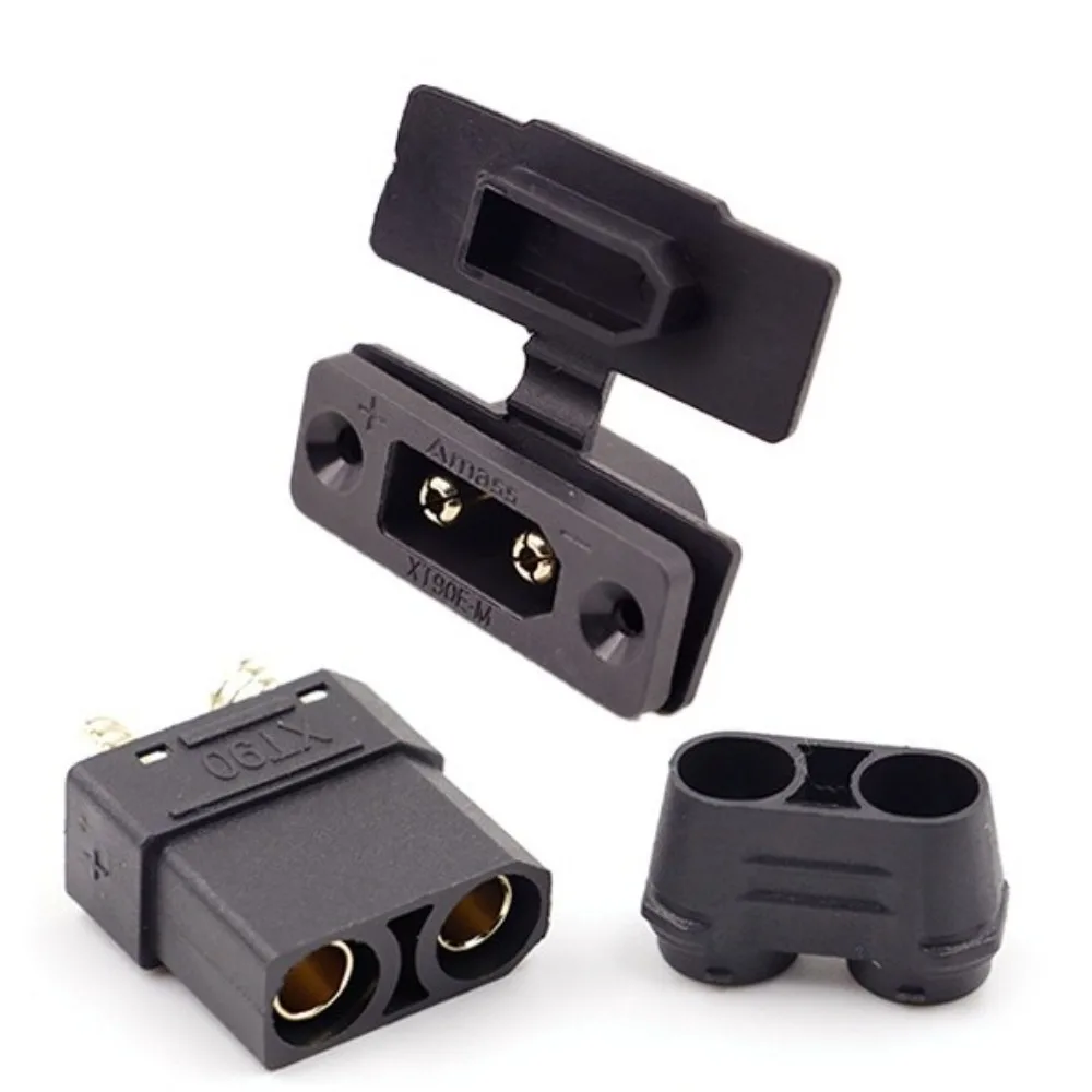 Amass XT90E Battery Connector Kits Mountable Connector Gold-plated XT90E Male Plug with Protective Cover Black Socket