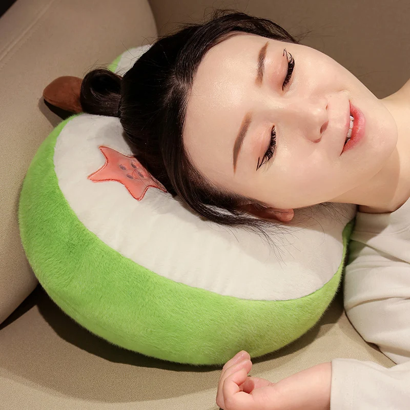 그린 애플 칩 봉제 베개, 라운드 박제 과일 쿠션, 낮잠 머리 지지대 봉제 베개, 소파 의자, 침대 장식 선물
