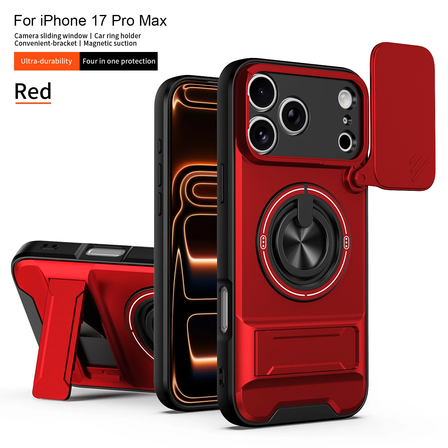 Premium Slide Camera Protection Phone Case with Upright Kickstand and Magnetic Shockproof Back