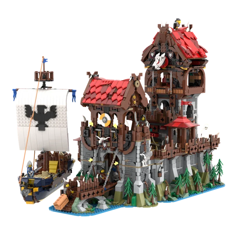 

Высокой степени сложности MOC средневековый корабль морская змея лодка и волк набор башни классический замок строительные блоки город модели блоков игрушки подарок