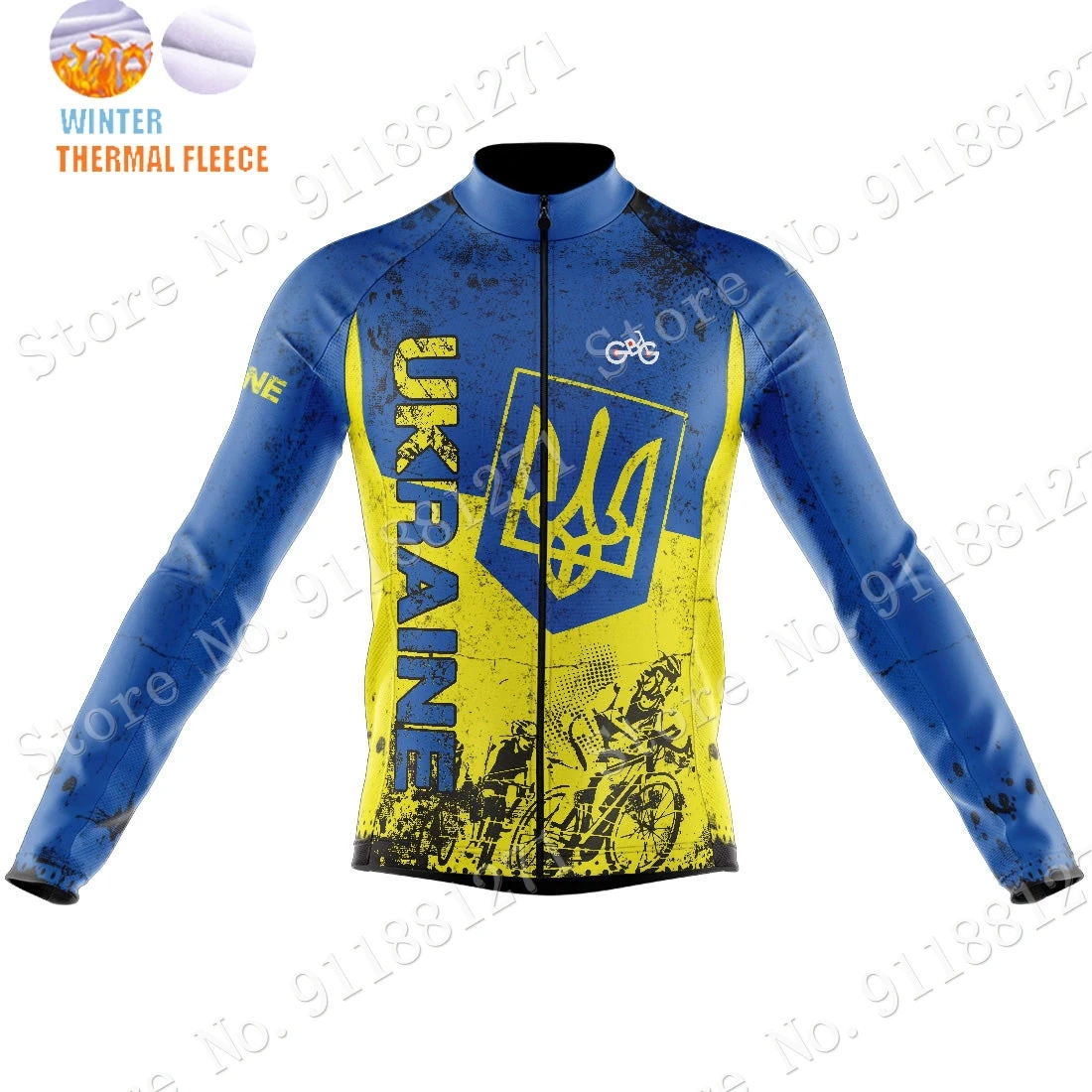 Winter Ukraine National Cycling Jersey Long Sleeve Fleece Clothing Vintage Road Bike Shirts Bicycle Tops MTB Maillot Ropa