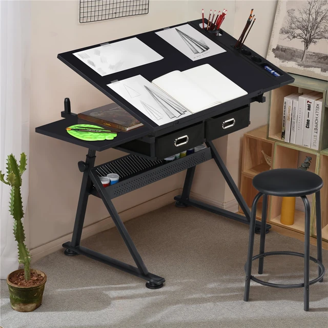 Drafting Table with Adjustable Tabletop, Black - AliExpress