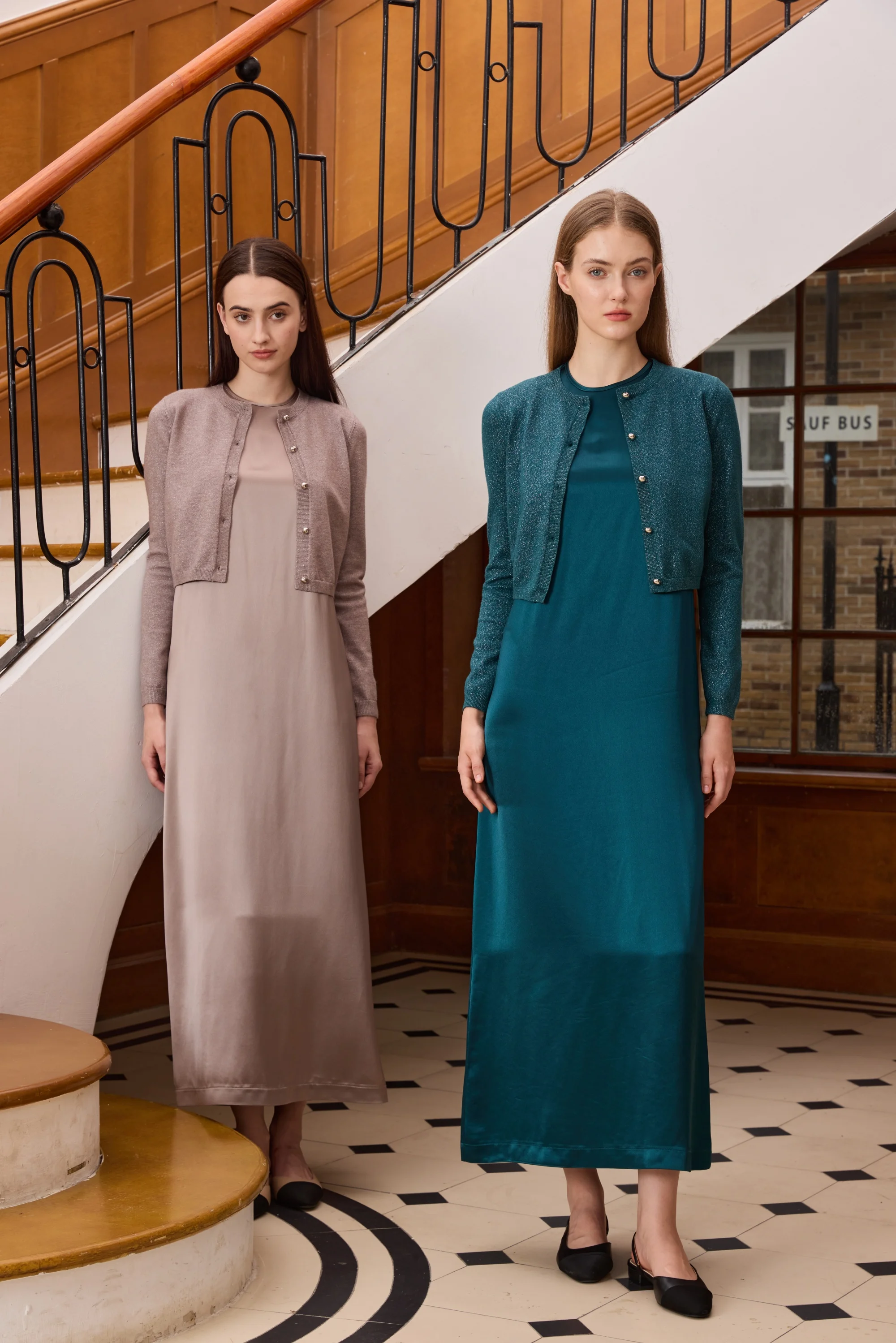 Womens Autumn Winter Maxi Dress  Modal Shirt Set - High Quality Lurex Cardigan