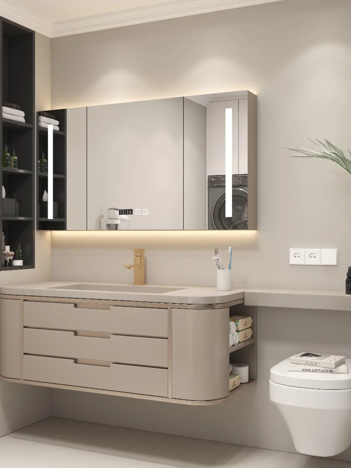 Bathroom Cabinet Combination Stone Plate Whole Washbin Modern Cream Style Bathroom Cabinet Washstand Face Washing
