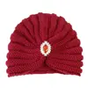 Fashion Winter Warm Hijab Caps Soft Thick Bohemia Turban Diamond Jewelry Wool Knitting Knitted Hats for Women 2