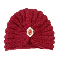 Fashion Winter Warm Hijab Caps Soft Thick Bohemia Turban Diamond Jewelry Wool Knitting Knitted Hats for Women 2