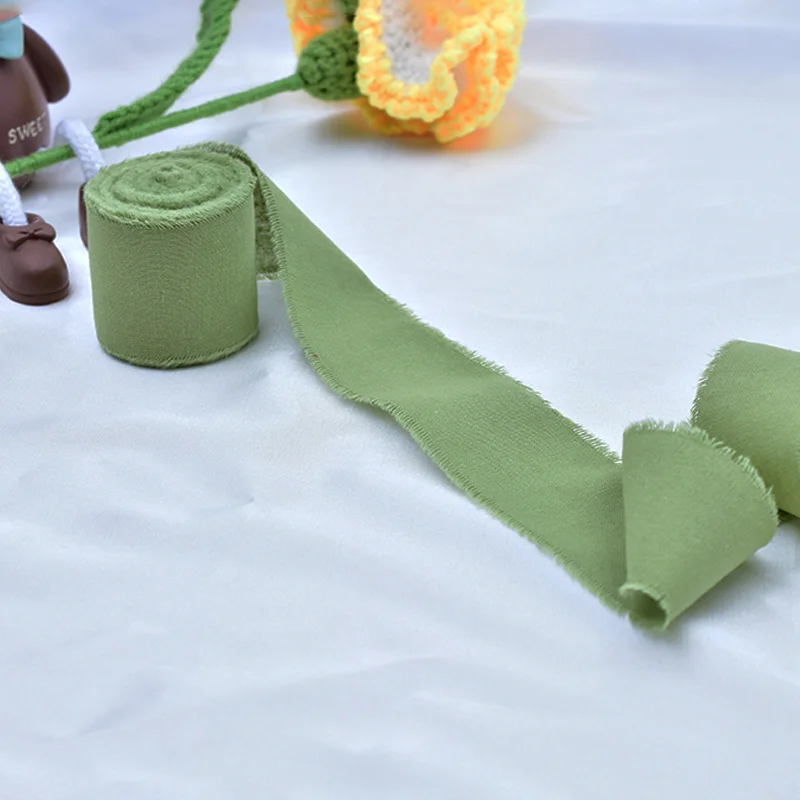 Emerald Green Frayed Edge Cotton Ribbon for Gift Packaging & Floral Bouquets – 3.8cm Wide