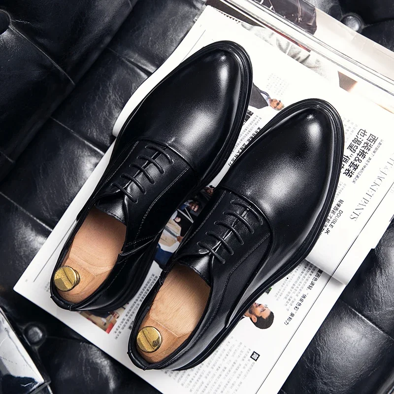 Business Formal Leather Shoes Men's Casual with Suit Low Top Solid Wedding Shoes Color Fashion Oxford Pointed Office