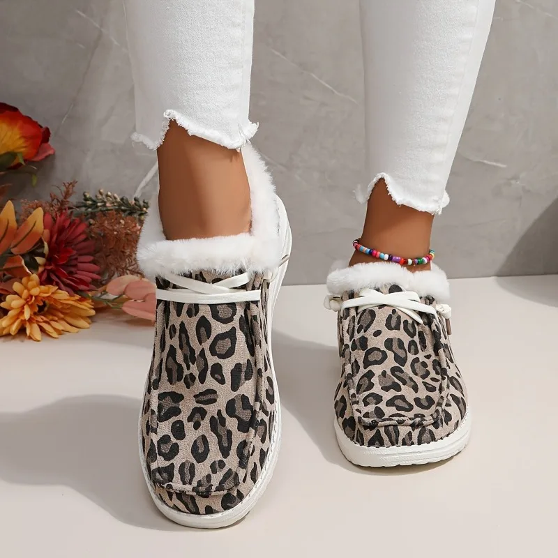 

Shoes for Women 2023 Hot Sale Women's Boots Winter Round Toe Mixed Colors Leopard Print Warm Comfortable Low-heeled Shoes Female