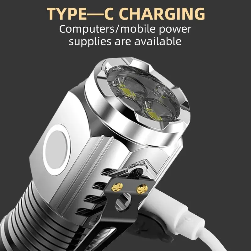 3 개의 눈을 가진 몬스터 미니 플래시, 초강력 손전등, 충전식 휴대용 야외 조명, 장거리 강력한 플래시 라이트