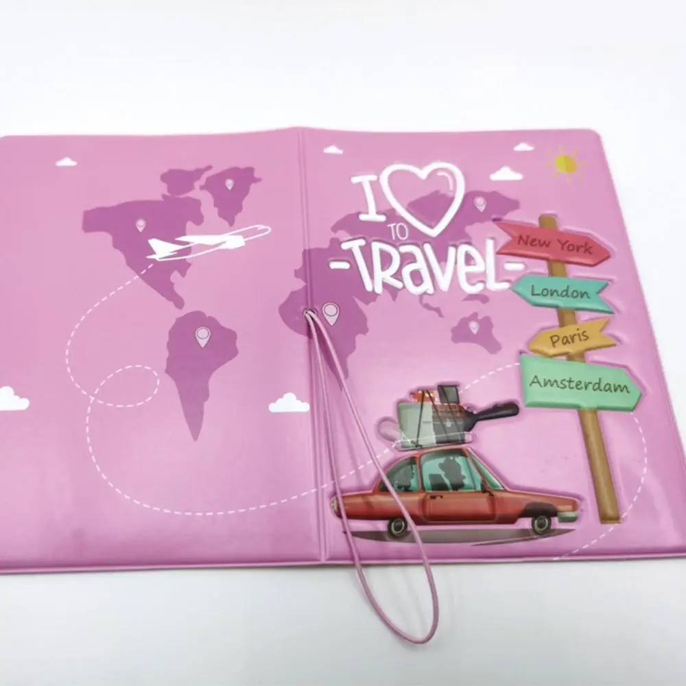 Cartoon Print PU Leather Passport Holder for Kids Adult Certificate Storage Bag Ticket Holder Card Case Travel Accessories