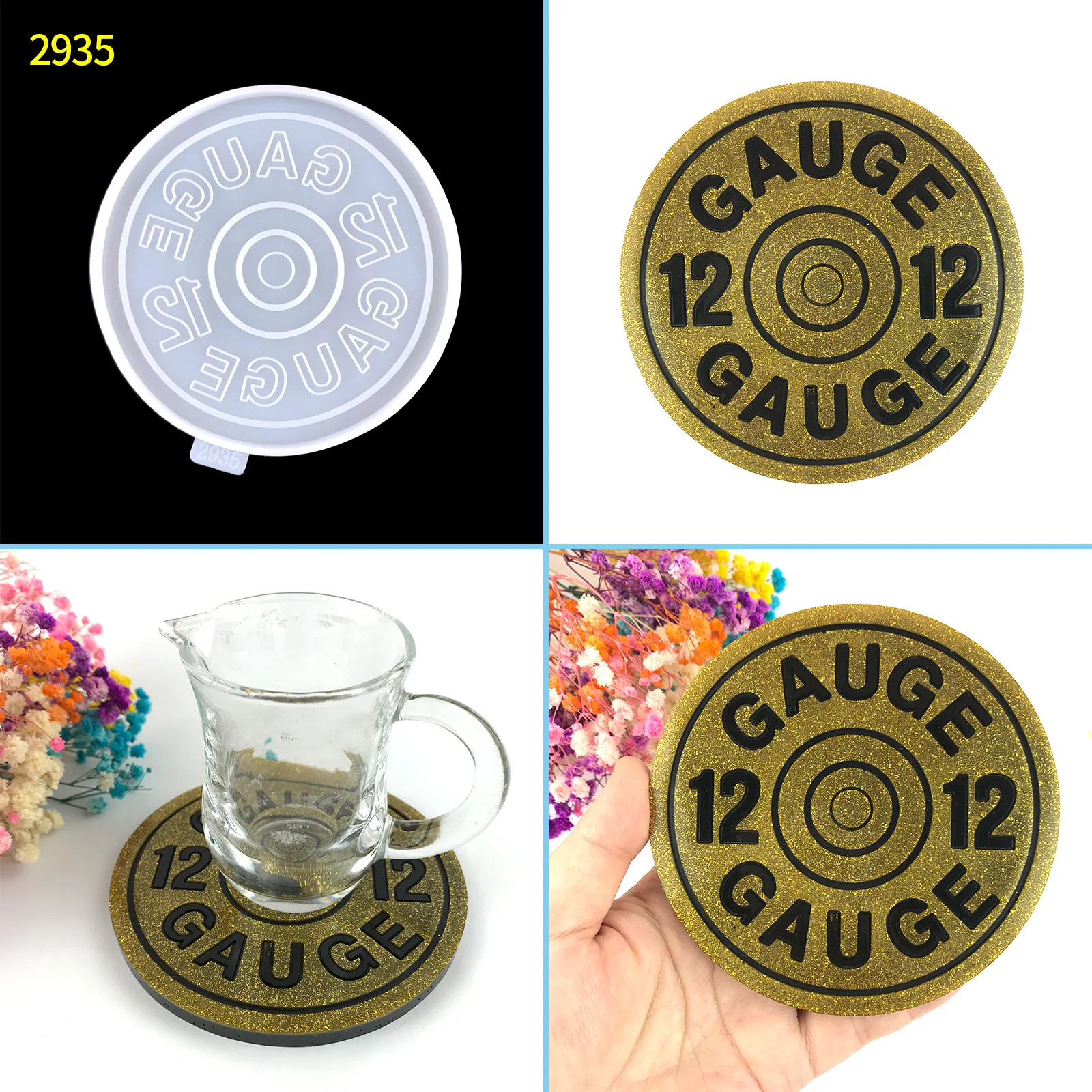 Shotgun Shell Coaster Drop Glue Mold Diy Tea Coaster Desktop Decoration Coffee Pad Round Coaster Silicone Mold Craft Tools