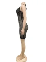 Sexy Black Crystal Bodycon Dress Womens Halter See Through Bandage Birthday Clubwear Mini Dresses
